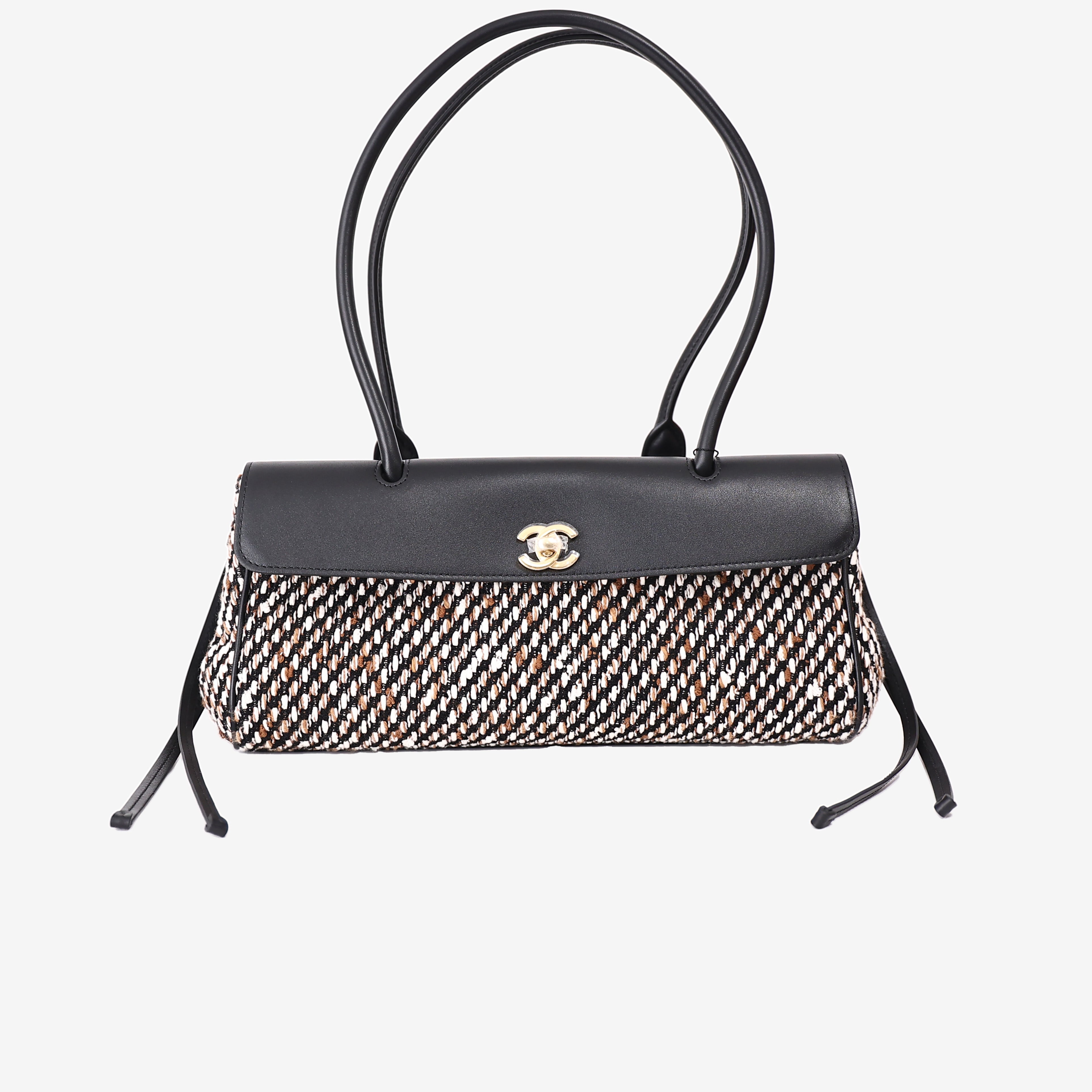 Chanel 26S Matthieu Blazy East-West Shopping Tote in Black Calfskin and Multicolour Tweed with Gold Hardware (Contact to Enquire)