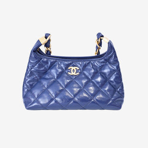 Chanel Wild Stitch Hobo Bag in Blue Shiny Lambskin Leather with Gold Hardware