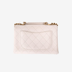 Chanel Small Stitched Flap Bag in White Grained Calfskin with Gold Hardware