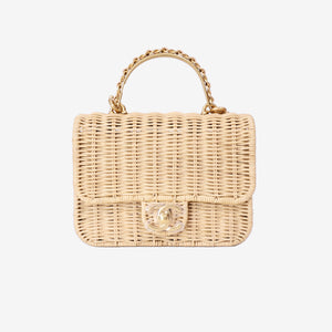 Chanel Mini Flap Bag with Top Handle in Beige Braided Rattan with Gold Hardware (Contact to Enquire)