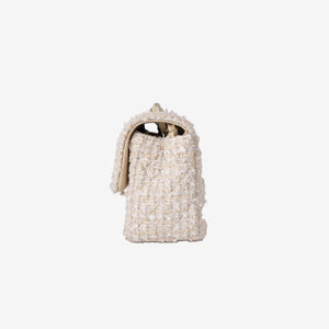 Chanel Tweed Quilted Mini Rectangular Flap in Off-White and Beige Tweed with Gold Hardware (Contact to Enquire)