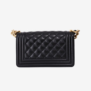 Chanel Small Boy Bag in Black Quilted Caviar Leather with Gold Hardware