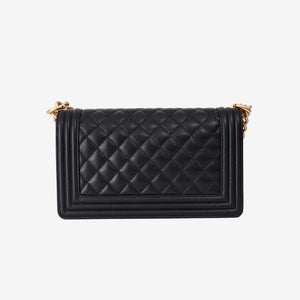 Chanel Boy Flap Bag in Black Caviar Leather with Gold Hardware