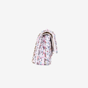 Chanel Classic Flap Bag in White/Pink Tweed Leather with Gold Hardware