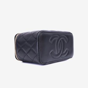 Chanel Vanity Case with Top Handle in Black Lambskin Leather with Gold Hardware (Contact to Enquire)