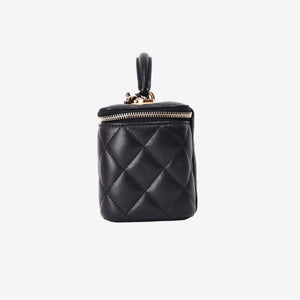 Chanel Small Vanity Case with Top Handle in Black Lambskin Leather with Gold Hardware