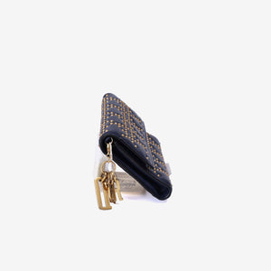 Dior Cannage Stud Wallet on Chain in Navy Lambskin Leather with Gold Hardware