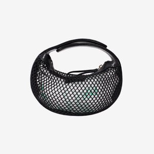 Chanel Mesh Mini Round Hobo Pouch Bag in Black Mesh with Gold Hardware