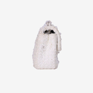 Chanel Tweed Beaded Mini Rectangular Flap in White Tweed with Silver Hardware