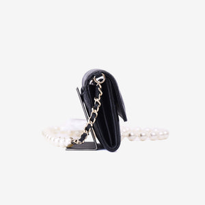 Chanel Wallet on Pearl Chain Card Holder in Black Lambskin Leather with Gold Hardware (Contact to Enquire)