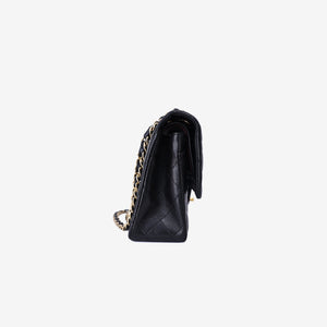 Chanel Vintage Classic Double Flap Medium Bag in Black Lambskin Leather with 24k Gold Hardware