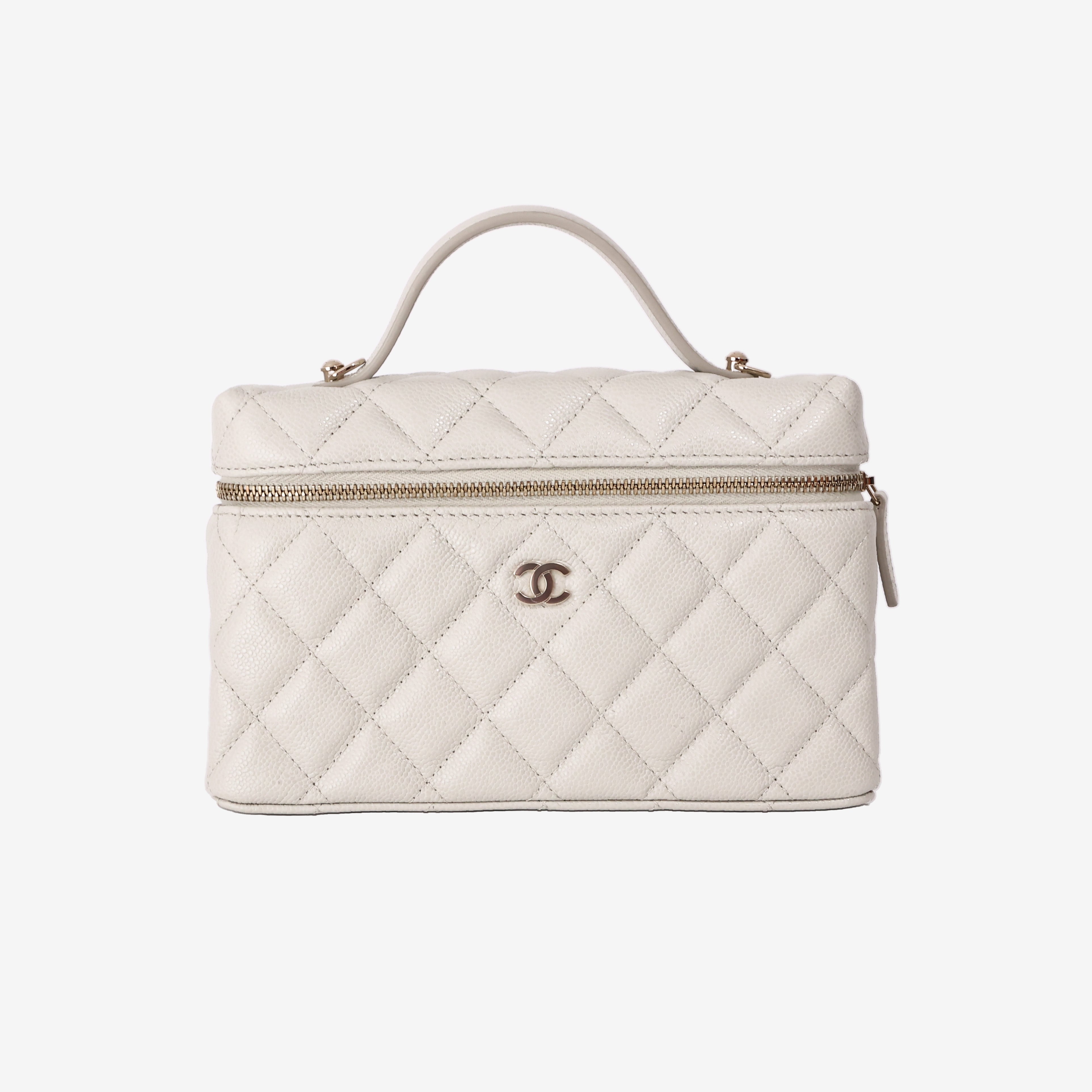 Chanel LP Vanity Case in Light Grey Caviar Leather with Light Gold Hardware (Contact to Enquire)