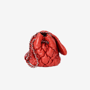 Chanel Bubble Accordion Flap Bag in Red Lambskin Leather with Silver Hardware