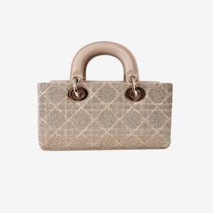 Dior D-Joy Bag in Beige Raffia with Cannage Motif and Gold Hardware