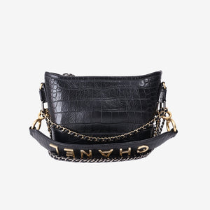 Chanel Small Gabrielle Hobo Bag in Black Crocodile-Embossed Calfskin Leather with Gold Hardware