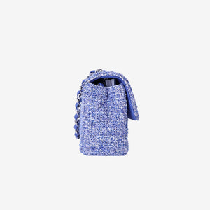 Chanel Mini Rectangular Flap Bag in Blue/White Tweed Leather with Silver Hardware