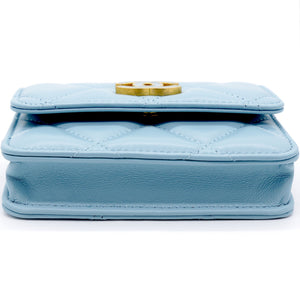 Lambskin Enamel Quilted Flap Belt Bag Blue