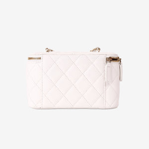 Chanel Vanity Case with Chain Bag in White Caviar Leather with Gold Hardware