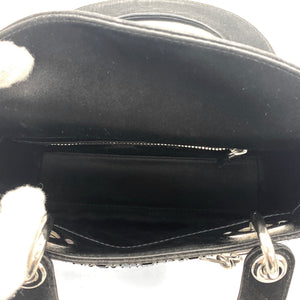 Satin Crystal Cannage Mini Lady Dior Black