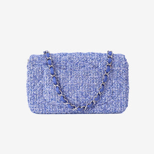 Chanel Mini Rectangular Flap Bag in Blue/White Tweed Leather with Silver Hardware