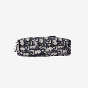 Dior Zipped Pouch in Blue Oblique Jacquard Canvas with Silver Hardware