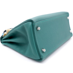 Kelly 28 Au Trot Malachite Turquoise + Black Handle Togo Palladium