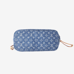 Louis Vuitton Neverfull MM Tote Bag in Blue Monogram Denim with Gold Hardware