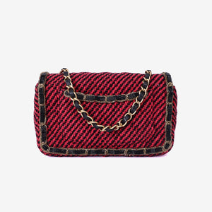 Chanel Classic Single Flap Mini Bag in Multicolour Braided Quilted Wool and Beaded Trim with Gold Hardware
