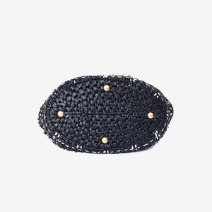 Chanel Raffia Effect Tote in Black/White Tweed Raffia Effect with Gold Hardware