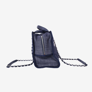 Chanel Large Bowling Bag in Blue Denim & Calfskin Leather with Silver Hardware (Contact to Enquire)