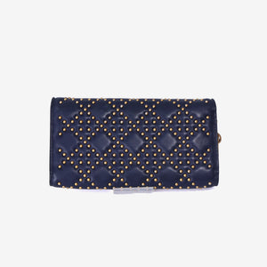 Dior Cannage Stud Wallet on Chain in Navy Lambskin Leather with Gold Hardware