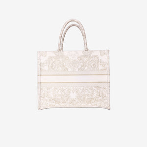 Dior Book Tote Medium in Latte Toile de Jouy Embroidered Cotton with Gold Detailing (Contact to Enquire)