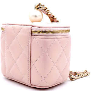 Mini Caviar GHW Vanity Case with Pearl Details Light Pink