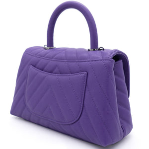 Purple Chevron Caviar Leather Mini Coco Top Handle Bag