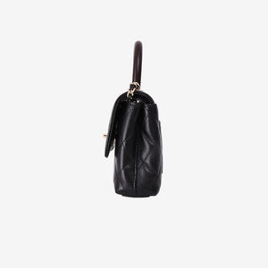 Chanel Mini Coco Handle in Black Caviar Leather with Gold Hardware and Burgundy Lizard-Embossed Top Handle