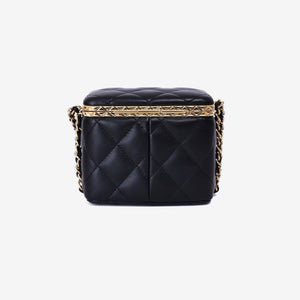 Chanel Lock Frame Vanity Case with Chain in Black Lambskin Leather with Gold Hardware