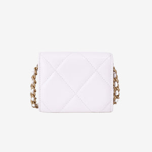 Chanel 19 Card Holder on Chain in White Lambskin Leather with Gold Hardware
