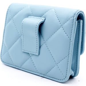 Lambskin Enamel Quilted Flap Belt Bag Blue