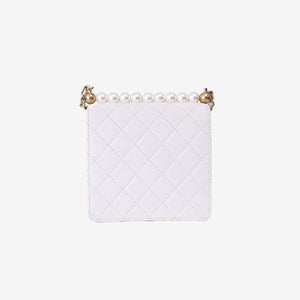 Chanel Classic Flap on Pearl Chain Bag in White Lambskin with Gold Hardware (Contact to Enquire)