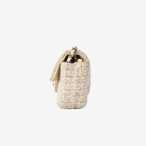 Chanel Tweed Quilted Mini Rectangular Flap Bag in Light Yellow Tweed with Gold Hardware
