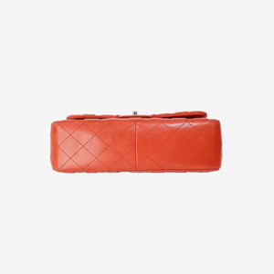 Chanel Jumbo Classic Flap Bag in Orange Lambskin Leather with Silver Hardware