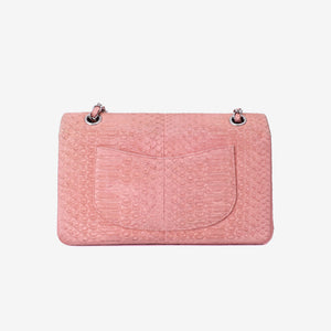 Chanel Classic Double Flap in Pink Python Leather with Silver Hardware