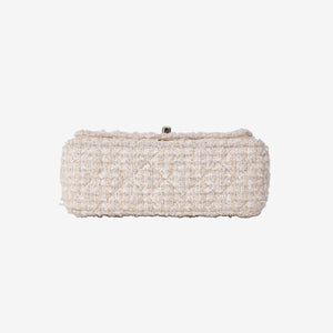 Chanel Tweed Quilted Mini Rectangular Flap in Off-White and Beige Tweed with Gold Hardware (Contact to Enquire)
