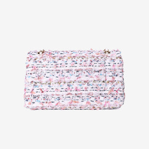 Chanel Classic Flap Bag in White/Pink Tweed Leather with Gold Hardware