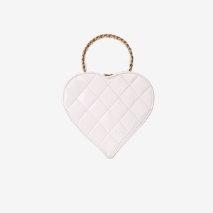 Chanel Vintage Heart-Shaped Vanity Bag in White Patent Leather with Gold Hardware
