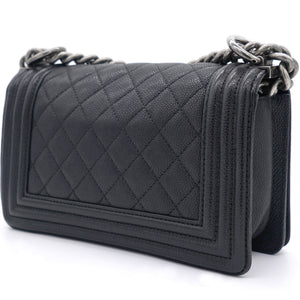 Black Quilted Caviar Leather Small Boy Flap Bag