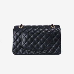 Chanel Vintage Classic Double Flap Medium Bag in Black Lambskin Leather with 24k Gold Hardware