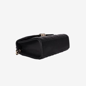 Chanel Double Chain Top Handle Flap in Black Caviar Leather with Gold Hardware