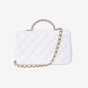 Chanel Crystals Top Handle Flap in White Lambskin Leather with Gold Hardware