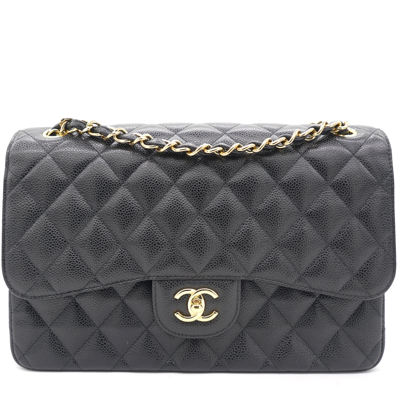 Black Quilted Caviar Jumbo Classic Double Flap Bag